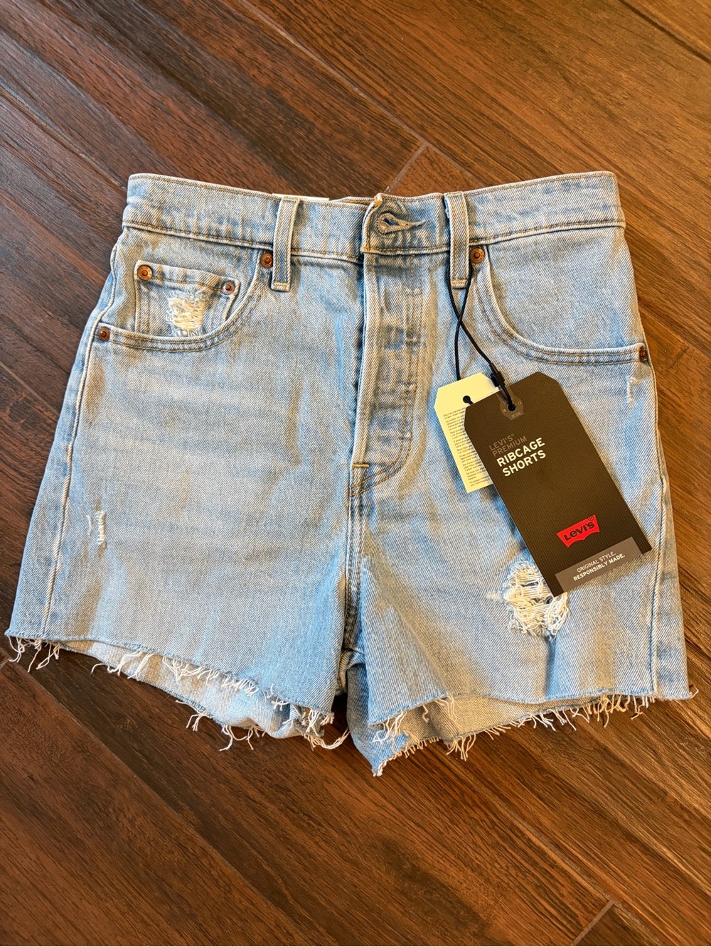 Levi's Women's Light Wash Ribcage Cutoff Denim Shorts